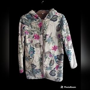 Women's Zip-UP Leaf Jungle Print‎ Fur Lined Hoodie Jacket Size L